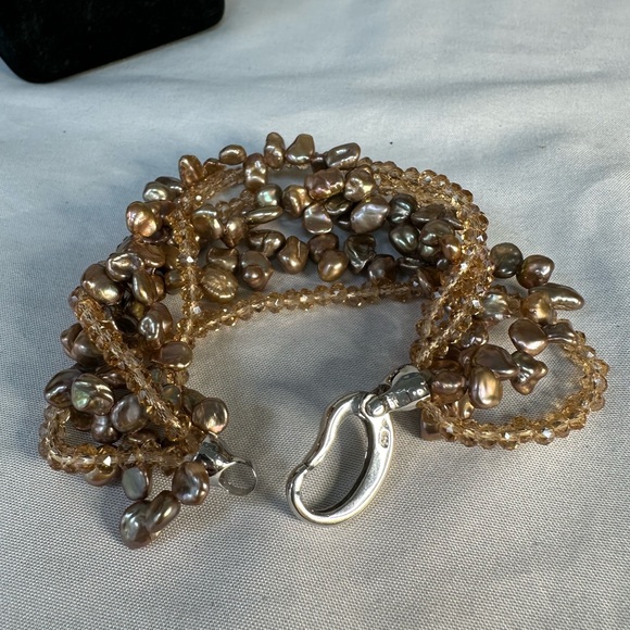 Gorgeous multi strand freshwater pearl 925 bracelet - Picture 1 of 7